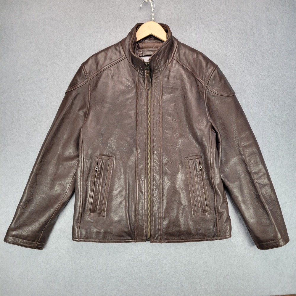 Marc New York Leather Jacket Mens M Espresso Brown Elbow Patch Cafe Moto Zip